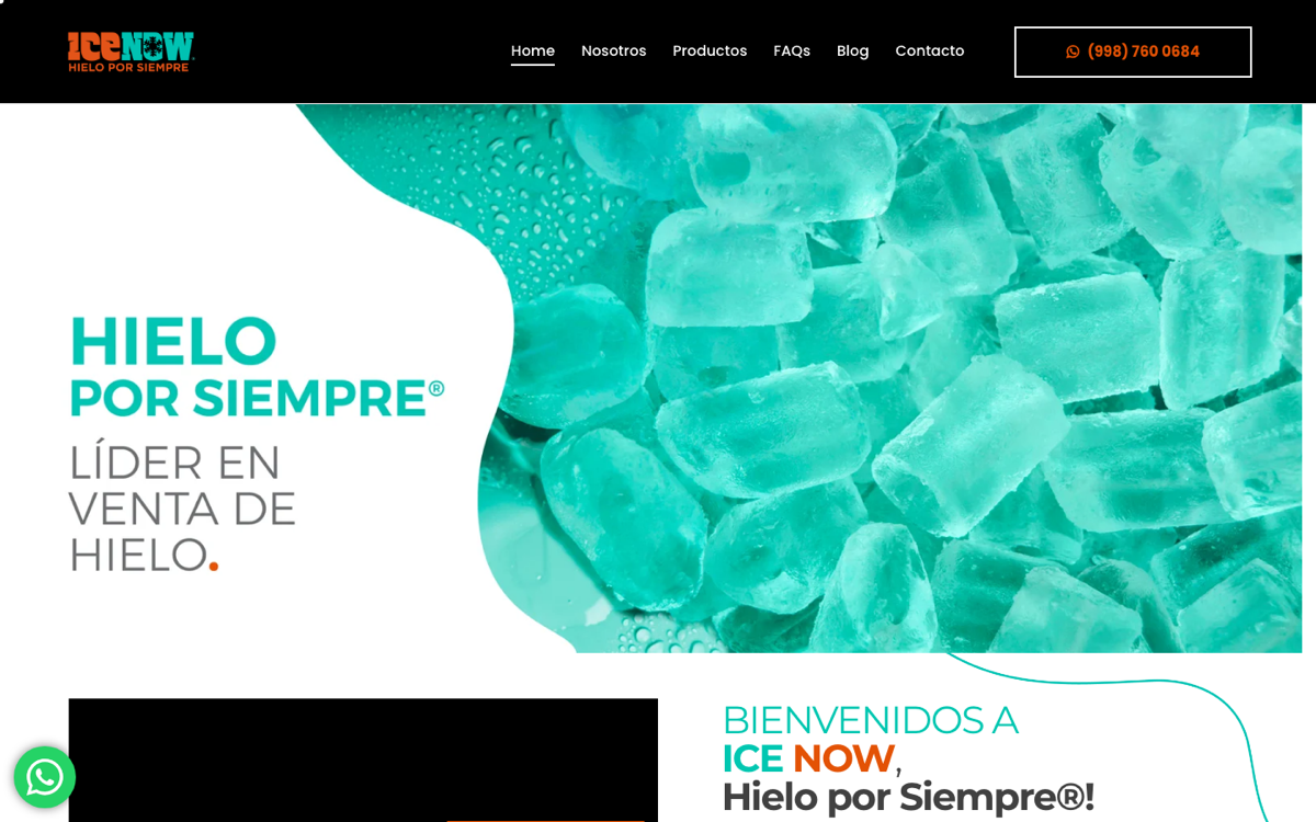 Sitio web de IceNow, proveedor de hielo en Cancún y Playa del Carmen