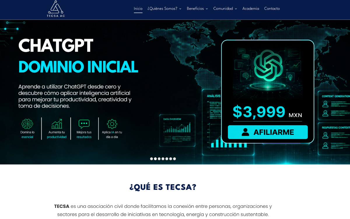 Sitio web de TECSA, asociación de tecnología, energía y construcción sustentable